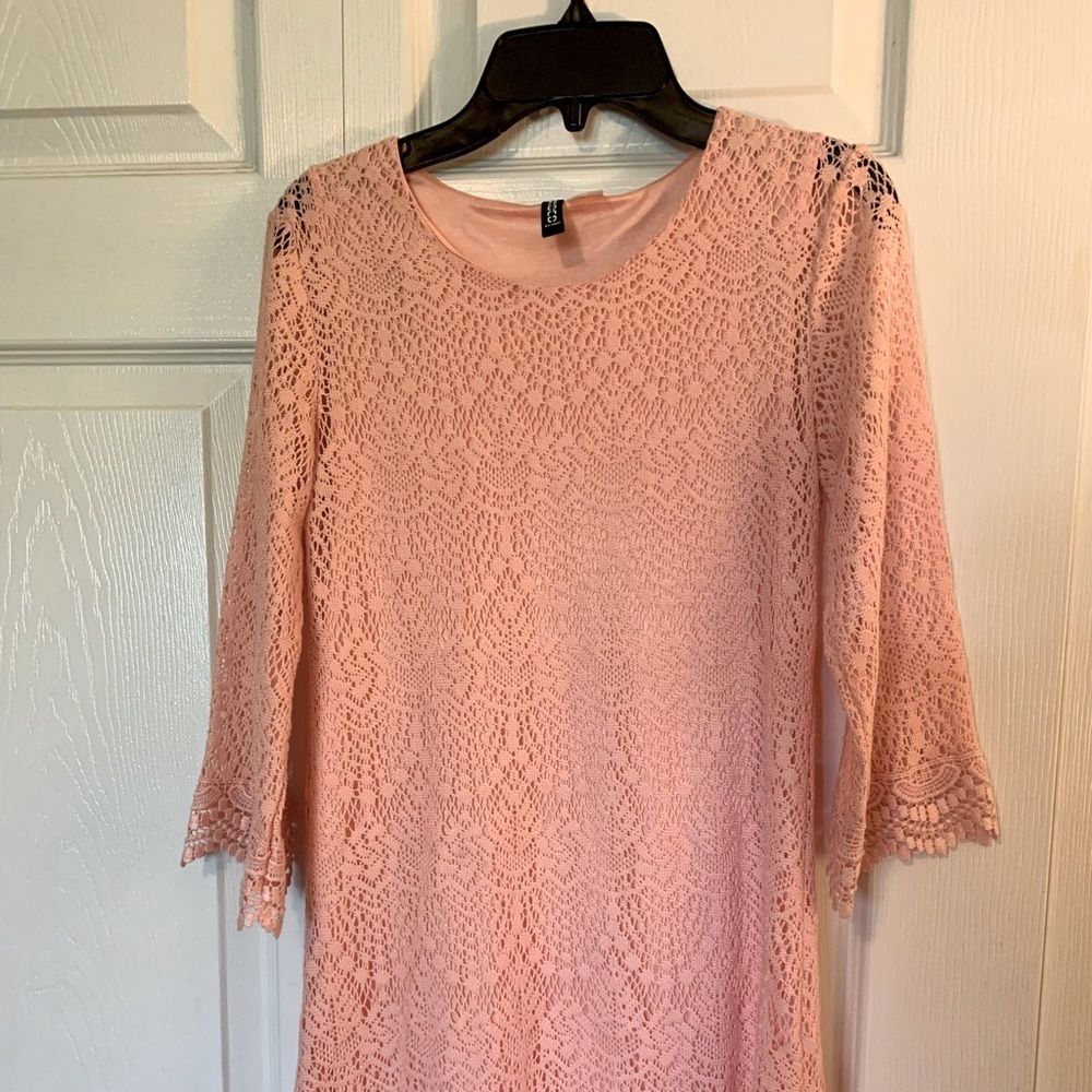Divided blush pink crew neck longβ sleeve lace dress